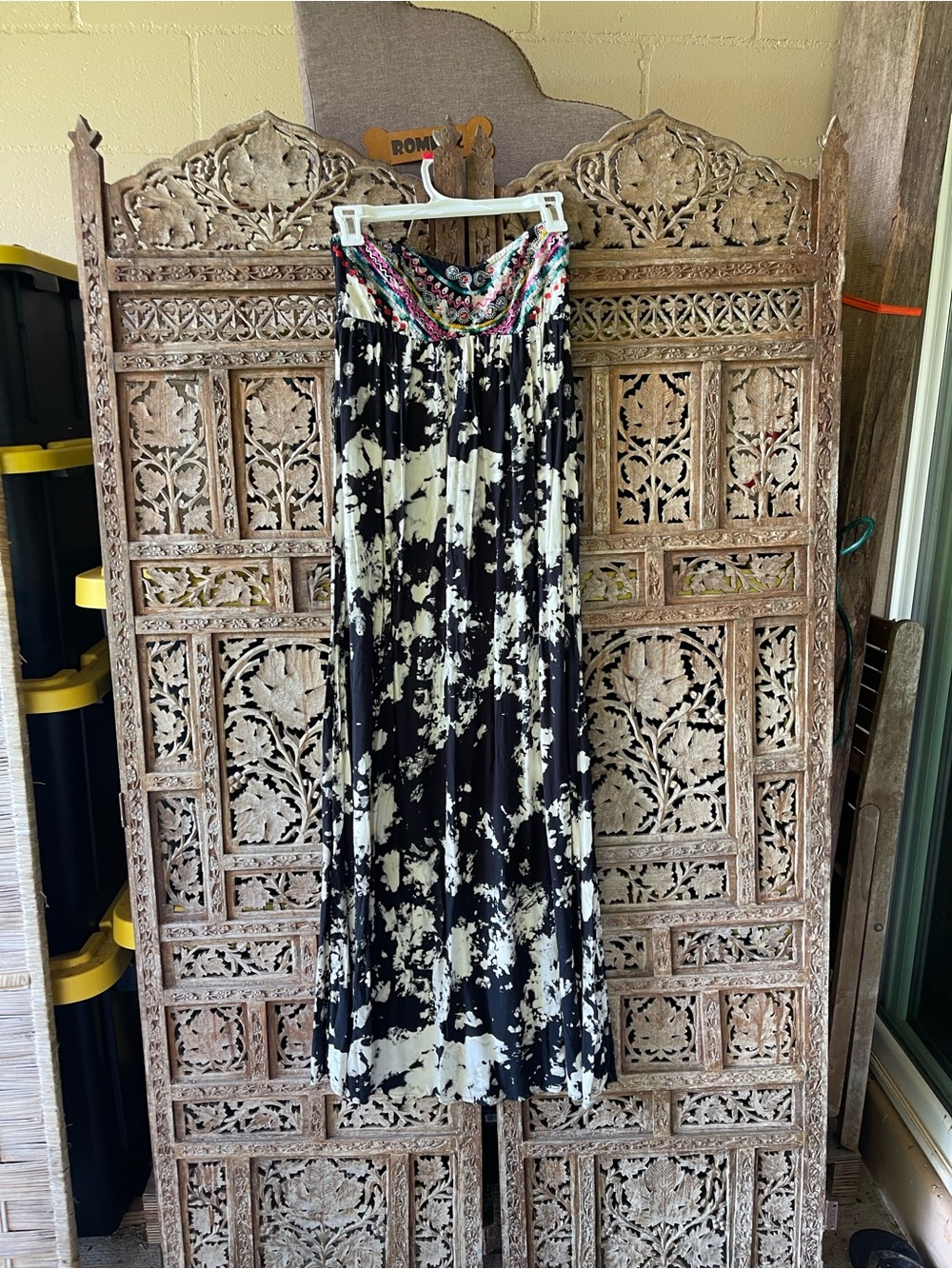 Billabong Black & Cream Tie-Dye Maxi dress with Embroidered Top